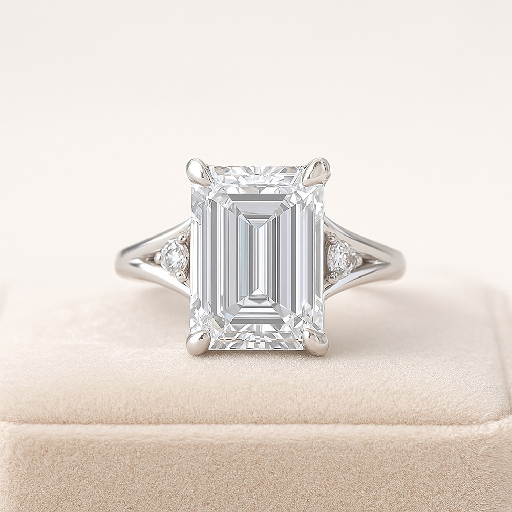 5ct D VVS1 Platinum Emerald cut Moissanite Ring - Picture 3 of 10